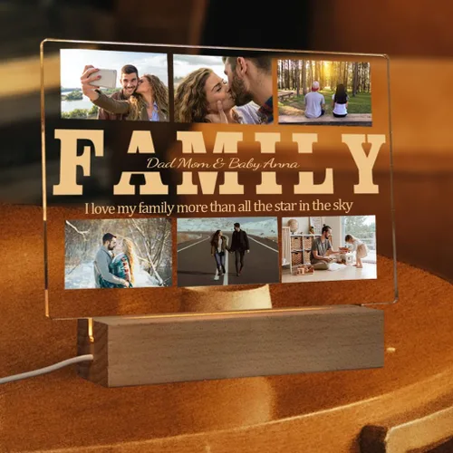 Vista 8 de Placa de acrílico con foto personalizada, regalos para aniversario, San Valentín, cumpleaños, luz nocturna LED personalizable, base de madera