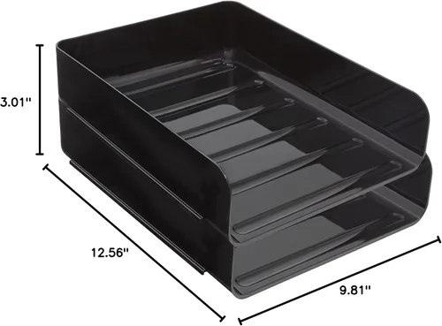 Vista 4 de TRU RED Bandeja de plástico apilable de carga frontal, color negro - Organizador de papel de escritorio para archivos y documentos de oficina
