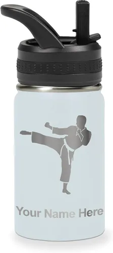 Vista 70 de Botella de agua personalizada LaserGram, Karate Man, de acero inoxidable con aislamiento al vacío de doble pared con tapa abatible, regalo grabado
