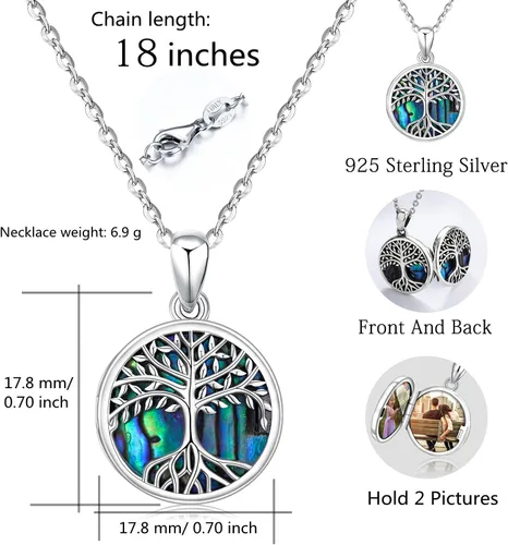Vista 7 de Friggem Tree of Life Necklace for Women, Sterling Silver Pendant with 18'' Chain, Jewelry Gifts for Women Girls Grandma Wife Mom (with Gift Box)