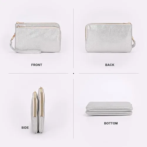 Vista 5 de GAYI URBAN Cartera de mano de cuero genuino con doble cremallera para mujer