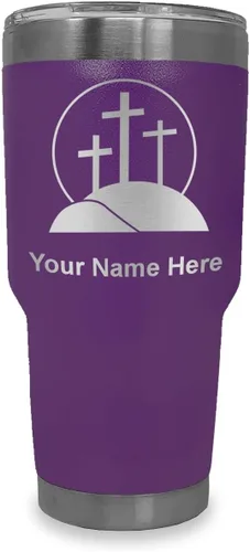 Vista 41 de LaserGram Vaso aislado al vacío de 20 onzas, cruz de calvario, grabado personalizado incluido (negro)