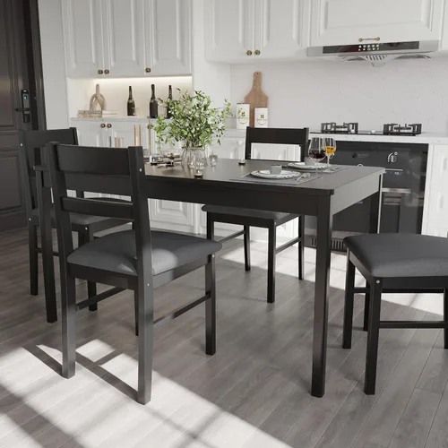 Vista 4 de Juego de 2 sillas de cocina de madera maciza para comedor, cocina y comedor, color negro