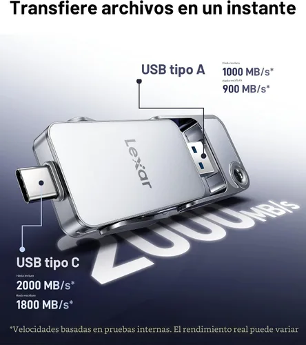 Vista 3 de Lexar D70E 512GB Dual Drive SSD externo hasta 2000MB/s Leer 1300MB/s