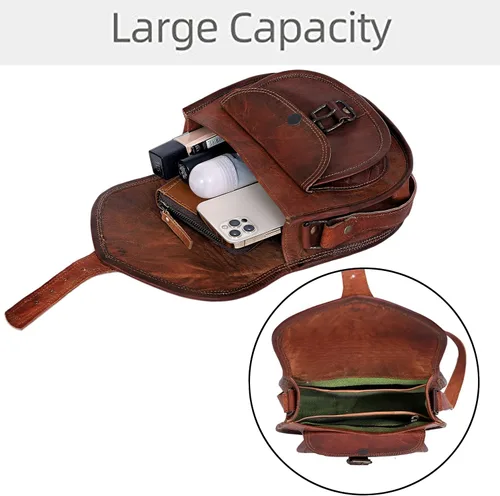 Vista 3 de C CUERO Bolso de cuero para mujer, bolso cruzado de cuero marrón genuino, bolso cruzado para mujer, bolso de viaje para el hombro, Marrón