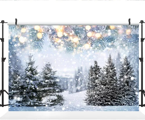 Vista 2 de Lofaris Telón de fondo de país de las maravillas de invierno, bosque blanco de Navidad, copos de nieve, fondo de fotografía para niños, recién