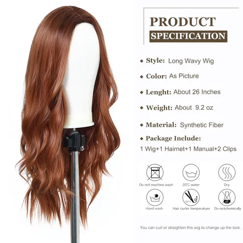 Vista 2 de Esmee Pelucas largas de color castaño rojizo ombré para mujer, peluca de cabello sintético ondulado y rizado natural para uso diario, fiestas
