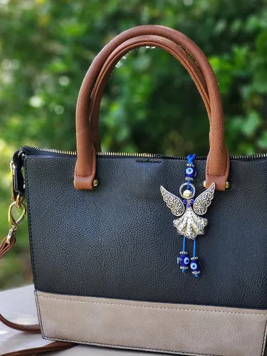 Vista 6 de LUCKBOOSTIUM Hermoso ángel con cristal azul y adorno colgante de mal de ojo, dijes de buena suerte, llaves del hogar, bolso, bolsos y accesorios