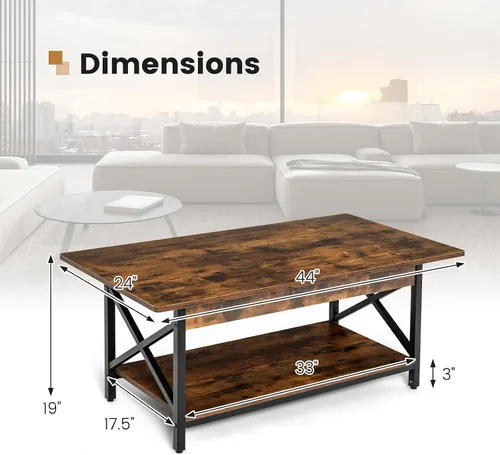 Vista 3 de Mesa auxiliar, mesa de cóctel rectangular de 44 pulgadas con estante de almacenamiento, mesa de acento industrial con marco de metal y almohadillas