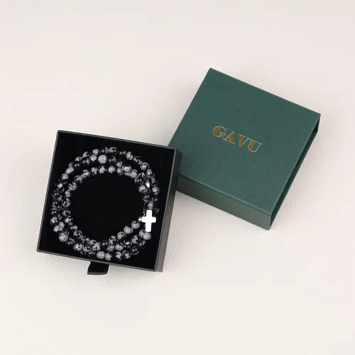 Vista 7 de GAVU Collar de cruz con cuentas de cristal de 0.236in para hombre