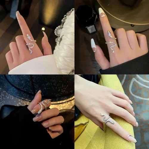Vista 5 de Long tiantian Anillo de serpiente de circonita para mujer, anillo de dedo de serpiente, anillo ajustable de animales, anillo de serpiente simple