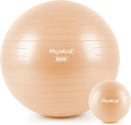 Vista 31 de PhysKcal Pelota de yoga para ejercicio, set de pilates, pelota de fitness de 4 tamaños para entrenamiento, parto, embarazo, terapia física - Bomba