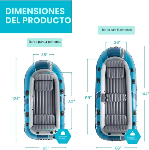 Vista 3 de INTEX Excursión 4-persona inflable barco de pesca río balsa conjunto con Azul