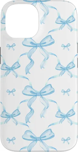 Vista 4 de Cintas y lazos estéticos de color azul claro para iPhone 16 en estuche de acuarela