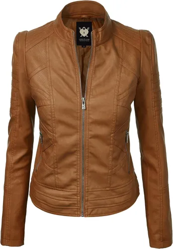 Vista 27 de Lock and Love Chaqueta Abrigo de Moto Motociclista de Piel Sintética para Mujer con Capucha Extraíble o No Extraíble Wjc1044_negro