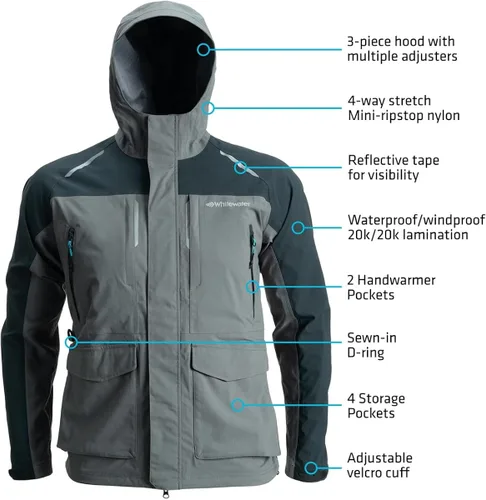 Vista 4 de Whitewater Great Lakes - Chaqueta de pesca impermeable y resistente al viento con nailon Ripstop