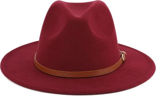 Vista 3 de Melesh. - Sombrero de fieltro clásico, de ala ancha y cinturón con hebilla, tipo Fedora.
