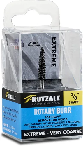 Vista 12 de Kutzall Rebaba giratoria cónica extrema, eje de 1⁄8", muy gruesa - Broca para tallado de madera para Dremel, Foredom, DeWalt, Milwaukee. Carburo