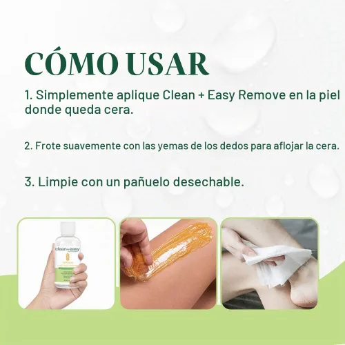 Vista 5 de Clean + Easy Remove: removedor de cera para la piel con aceite de germen de trigo, limpiador post encerado, 5 onzas