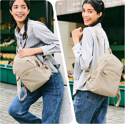 Vista 6 de GOLF SUPAGS Elegante mochila para computadora portátil para mujeres y niñas, mochila de viaje casual, mini mochila de nailon Albaricoque