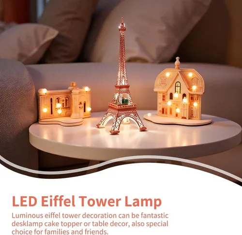 Vista 7 de Cyrank Lámpara LED de torre Eiffel, luz LED, torre Eiffel, figura de mesa parisina, decoración decorativa de París para sala de estar, dormitorio
