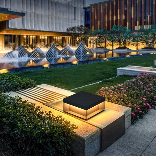 Vista 5 de Lámparas de pilar negras – Luces de poste cuadradas de 11.81 pulgadas para exteriores, modernas lámparas de mesa de poste de patio, luces LED