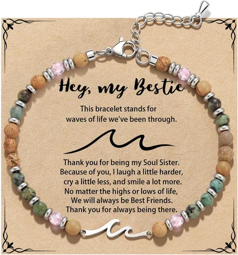 Vista 14 de Pulsera de onda/lazo/cruz para mujer, coloridas pulseras de cuentas de piedra natural, regalo único de amistad para mejor amiga, hermana, mejor