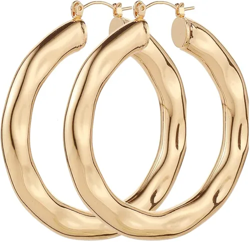 Vista 5 de Juego de 3 pares de aretes de aro grandes y gruesos para mujer, hipoalergénicos, chapados en oro de 14 quilates, gruesos y abiertos, para regalos