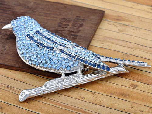 Vista 2 de Alilang Broche colgante de rama de pájaro de diamantes de imitación azul verde brillante tono plateado