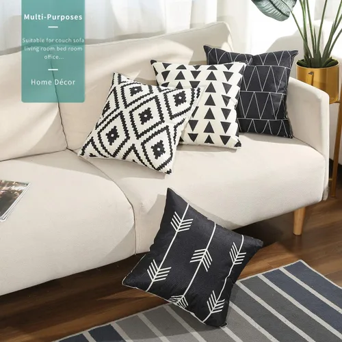 Vista 6 de Tosewever Juego de 4 fundas de almohada decorativas geométricas de 16 x 16 pulgadas, funda de cojín cuadrada de lino con patrón moderno para sofá