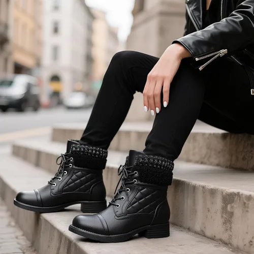 Vista 32 de STQ Botas de combate con cordones para mujer