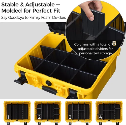 Vista 2 de Case for Dewalt Battery – Waterproof Extra Large Hard Storage Box with 8 Adjustable One-Piece Molded Dividers, Heavy Duty Protective Organizer for