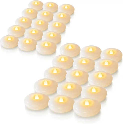 Vista 15 de Homemory Paquete de 6 velas flotantes LED sin llama de 3", 200 horas de duración con pilas, luces de té parpadeantes impermeables para jarrones