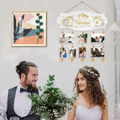 Vista 3 de Yudarte Regalos de compromiso de boda para mujeres, novia futura – Pizarra romántica de pared con pinzas y cordel para parejas recién comprometidas