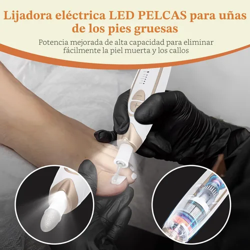 Vista 5 de PELCAS Lijadora Eléctrica de Uñas de los Pies para Uñas Gruesas, Kit de Manicura y Pedicura de 5 Velocidades, Taladro de Uñas Inalámbrico con Luz