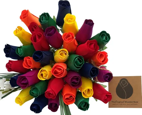 Vista 12 de Ramos originales de rosas de madera en 1, 2, o 3 docenas, Madera de abedul, 1 Docena