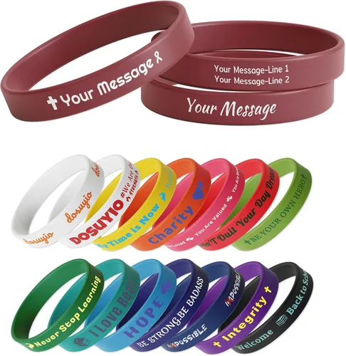 Vista 20 de Custom Rubber Bracelets – 0.5” Wide Personalized Silicone Wristbands for Parties, Awareness, Events & Celebrations