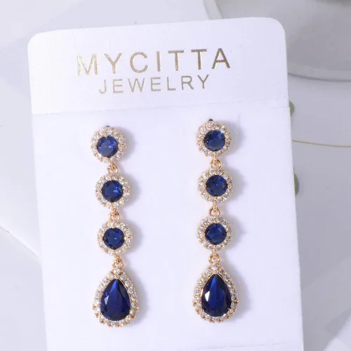 Vista 5 de Aretes de novia de circonita cúbica para mujer, elegantes aretes largos para bodas, fiestas, bailes, damas de honor, cristales de circonita cúbica