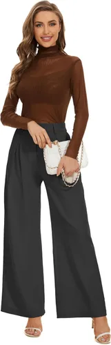 Vista 7 de KICZOY Pantalones largos tipo palazzo de pierna ancha para mujer, de cintura alta, para otoño, pantalones largos de trabajo, pantalones de traje