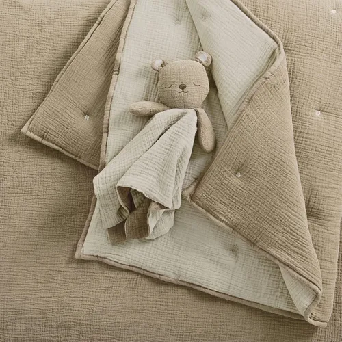 Vista 4 de Levtex Baby - Juego de cama de muselina en nube para cuna - Juego para habitación infantil - Estrellas beige y cacao - Muselina texturizada gris