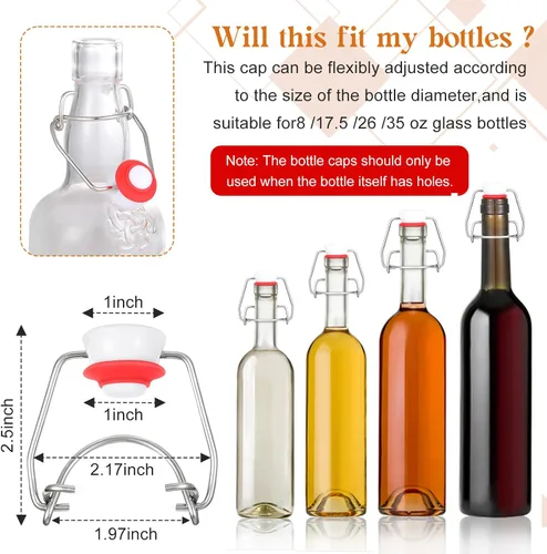 Vista 2 de Meanplan 6 tapas de repuesto para botellas con tapa abatible con 6 juntas de silicona de sellado, tapón superior abatible para botellas de vidrio