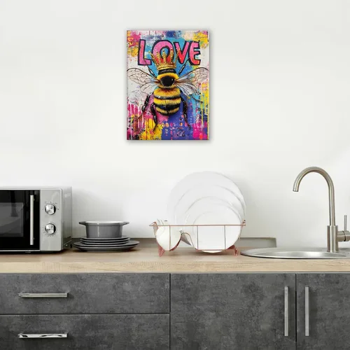 Vista 3 de Kylora Banksy - Arte de pared, imágenes de abeja, pintura de graffiti, impresiones en lienzo de amor, obras de arte enmarcadas para baño