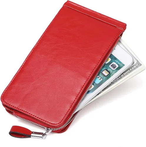 Vista 6 de Huztencor cartera de cuero con bolsillo para tarjeta de crédito bloqueo RFID, billetera, funda para tarjetas para mujer