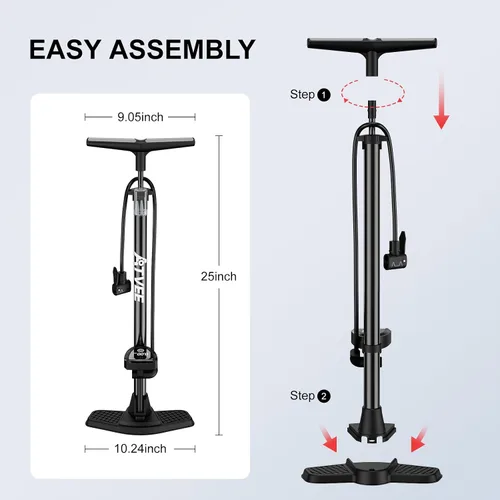Vista 6 de Bike Pump, 25” Height Full Size Bicycle Pump with 160 PSI High Pressure, Bike tire Pump with Presta and Schrader Valve, Bike Air Pump for Bike
