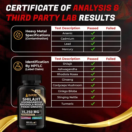 Vista 5 de ELVPOTEC 9000 mg Shilajit, 2000 mg Ashwagandha Energy Booster, 1000 mg Rhodiola Rosea, 1500 mg Panax Ginseng, 500 mg de cúrcuma, Ginkgo, 250 mg
