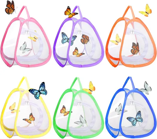 Vista 6 de Hiboom 6 unidades de mini jaula de hábitat de mariposa a granel de malla transparente para mosquitos, red de mosquitos, contenedor plegable