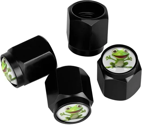 Vista 19 de Wolf - Tapones de válvula de neumático con bandera americana, tapas de válvula de neumático de aluminio negro, cubiertas universales