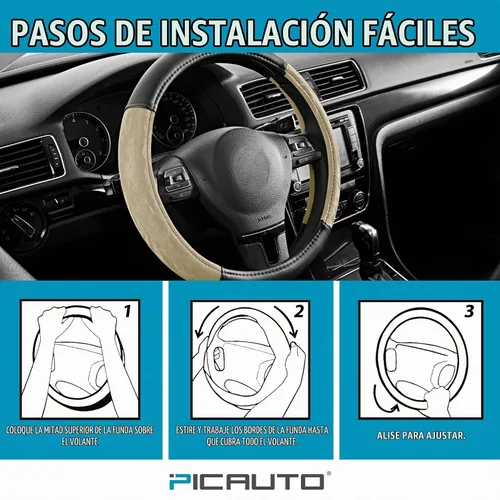 Vista 7 de PIC AUTO Funda para volante, protector de volante de automóvil de cuero de grano de seda, agarre cómodo, universal de 14.5 a 15.5 pulgadas Beige