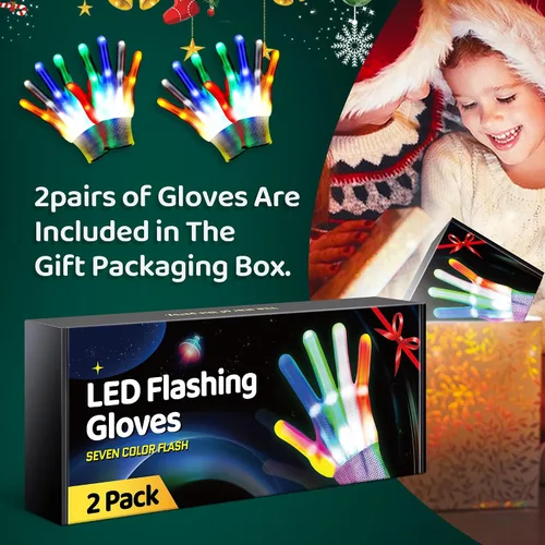 Vista 2 de ENERKIDI LED Gloves 2pair Light Up Gloves for Kids Gifts for 3 4 5 6 7 8 Year Old Boys Birthdays Christmas Toys for Boys