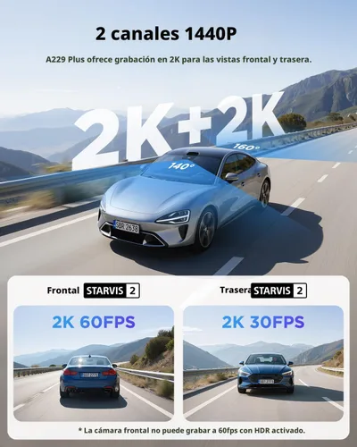 Vista 2 de VIOFO A229 Plus Dash Cam frontal y trasera, 2K Dual STARVIS 2 Sensores